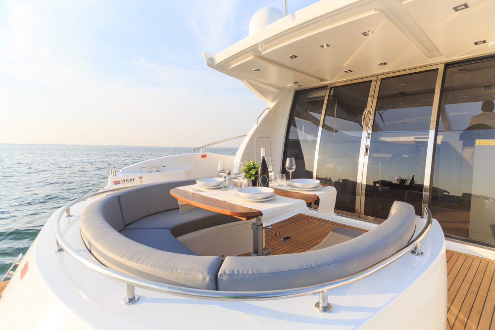 Front of a luxury yacht at sea