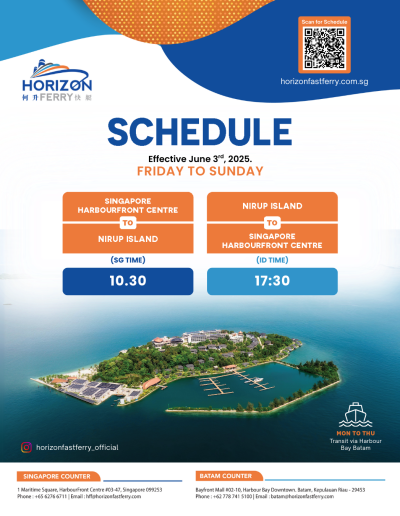 Nirup Island Ferry Schedule from Harbourfront Singapore